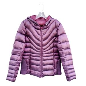 Bernardo Goose Down Plum Hooded Puffer Jacket